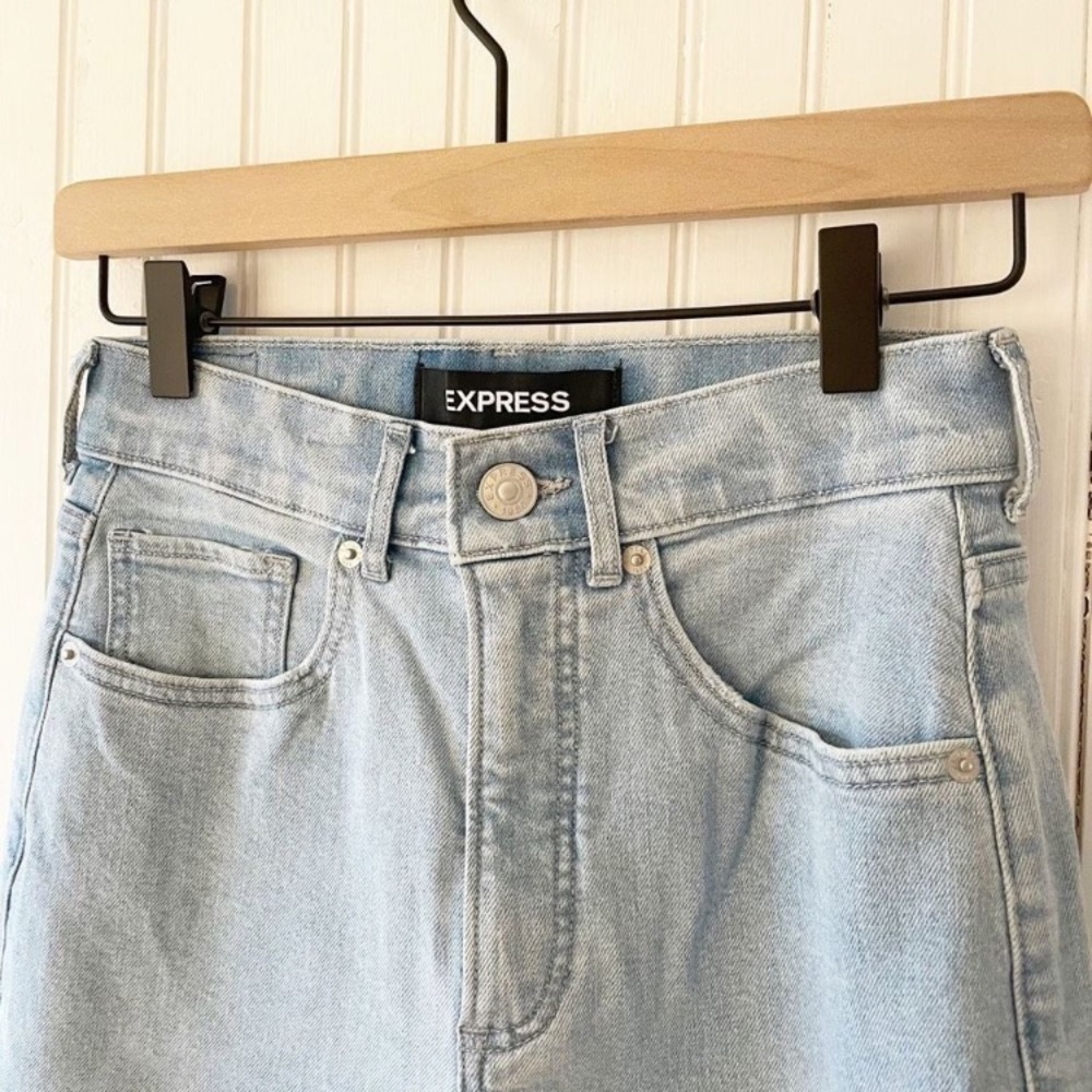 EXPRESS jeans Cropped Wide Leg High Rise 00 light wash stretch - Picture 3 of 8